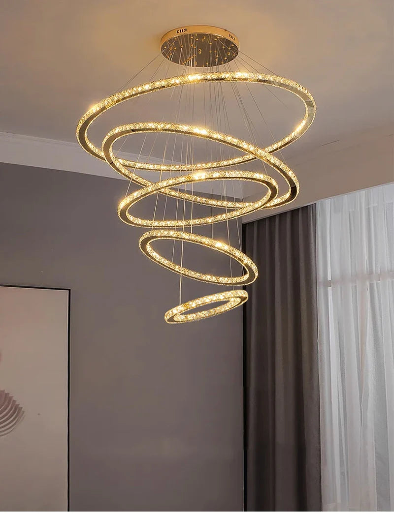 YLK Ring design modern led crystal chandelier for staircase luxury home decor
