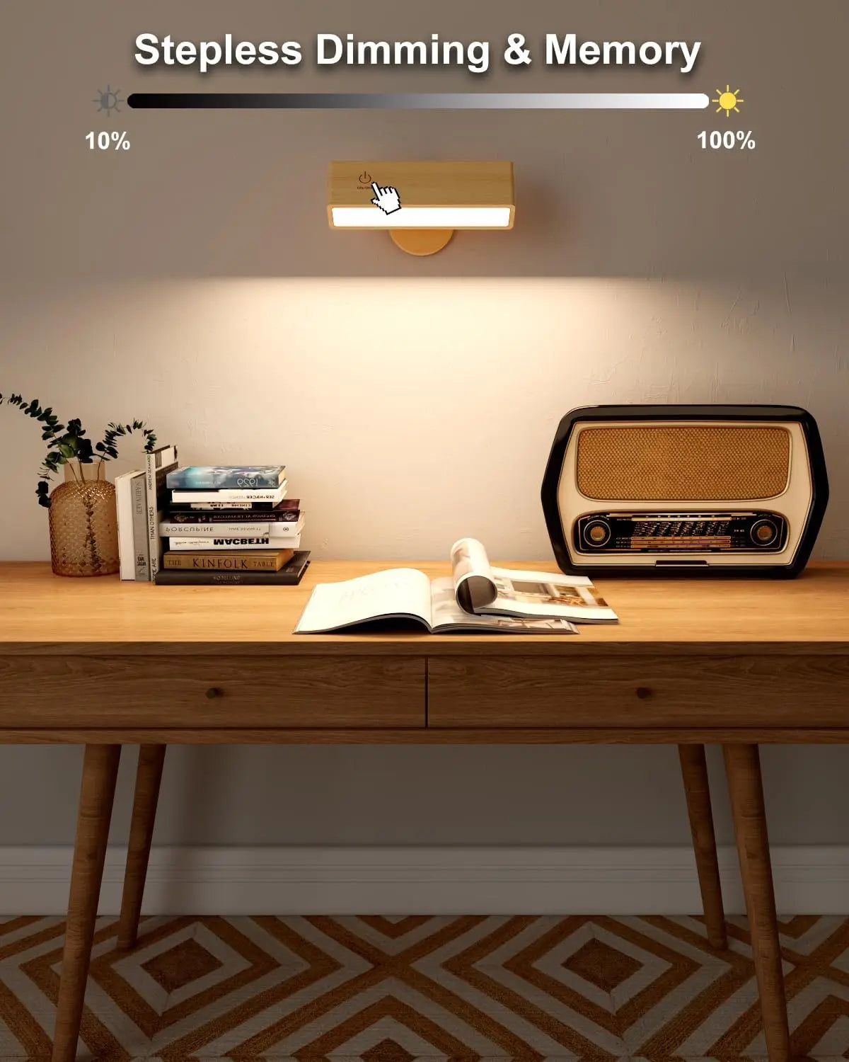 Cinde Mini Touchable Magnetic Nordic Wood With 360 Rotate Dimmable Wall Sconce