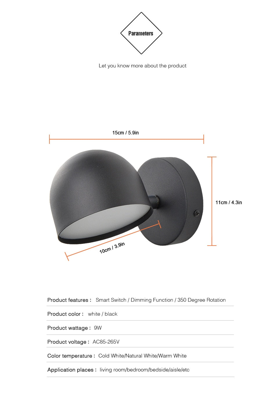 Yoe Smart Touch Dimming Wall Light