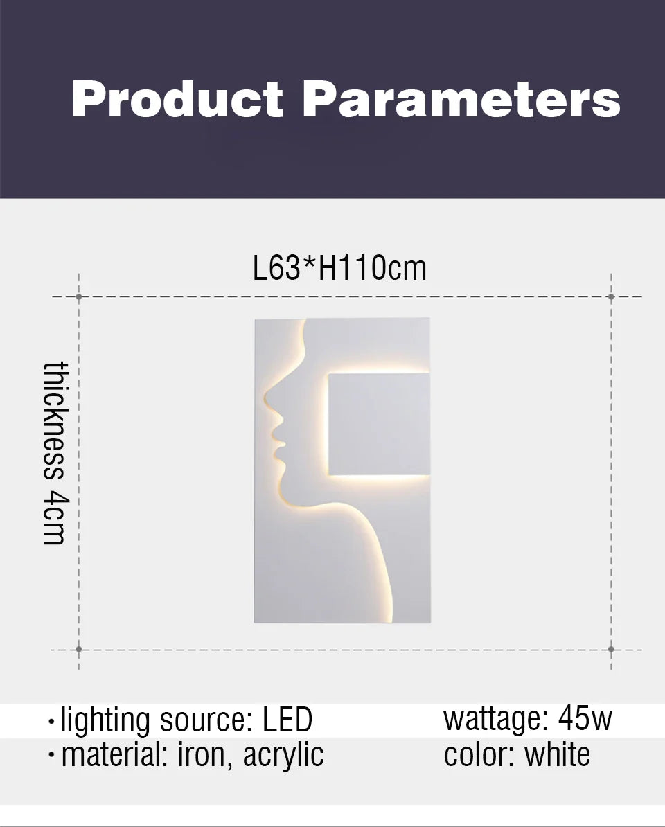 IIS Creative Indoor Wall Sconce Face Profile Art light LED