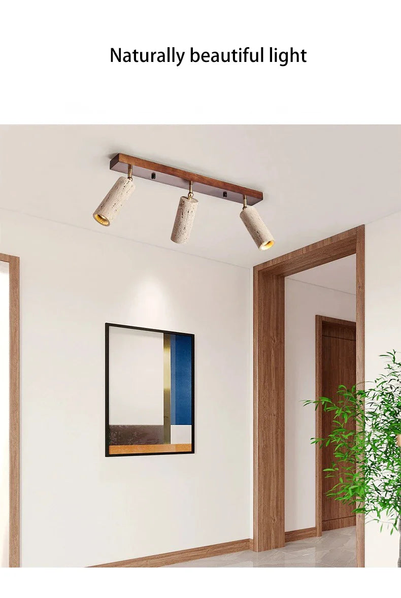 GYS Stone/Wood LED Spotlight 3 Heads Surface Mounted Ceiling Lamp