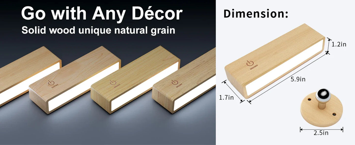 Cinde Mini Touchable Magnetic Nordic Wood With 360 Rotate Dimmable Wall Sconce