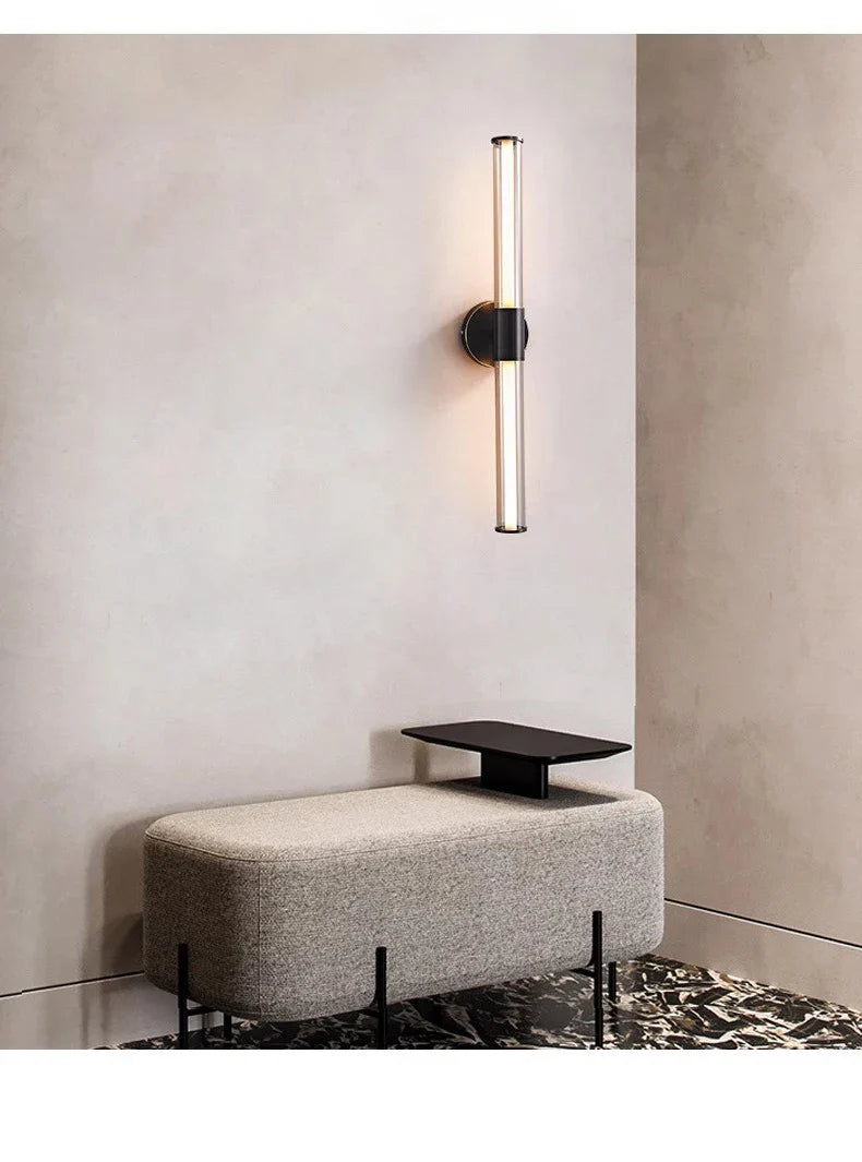 Full Copper + Glass Minimalist Wall Lamp Long Strip Mirror Makeup Light