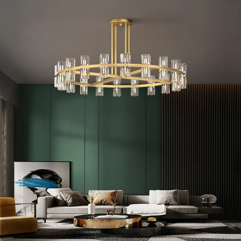 Akolia Classic Luxury LED Crystal Black Gold Hanging Lamps Pendant Lights