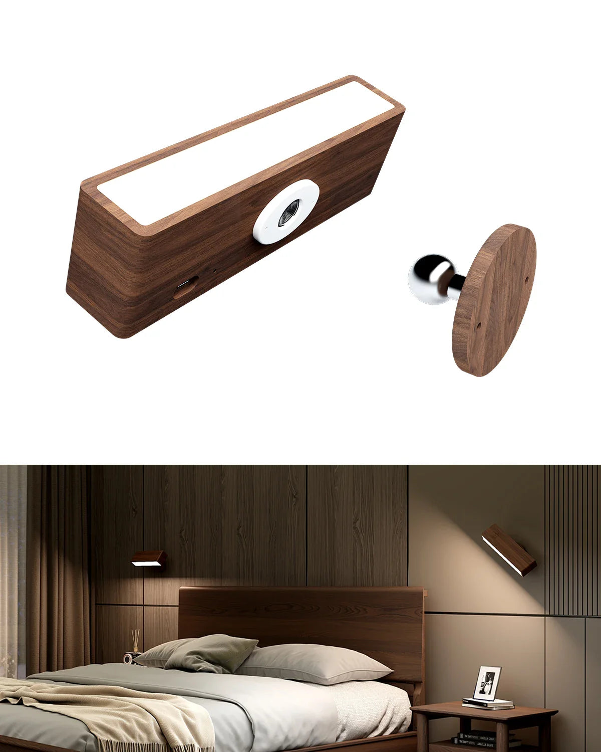 Cinde Mini Touchable Magnetic Nordic Wood With 360 Rotate Dimmable Wall Sconce