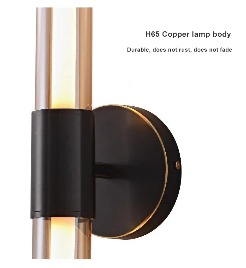 Full Copper + Glass Minimalist Wall Lamp Long Strip Mirror Makeup Light