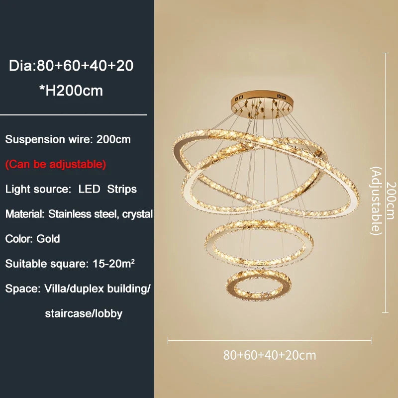 YLK Ring design modern led crystal chandelier for staircase luxury home decor