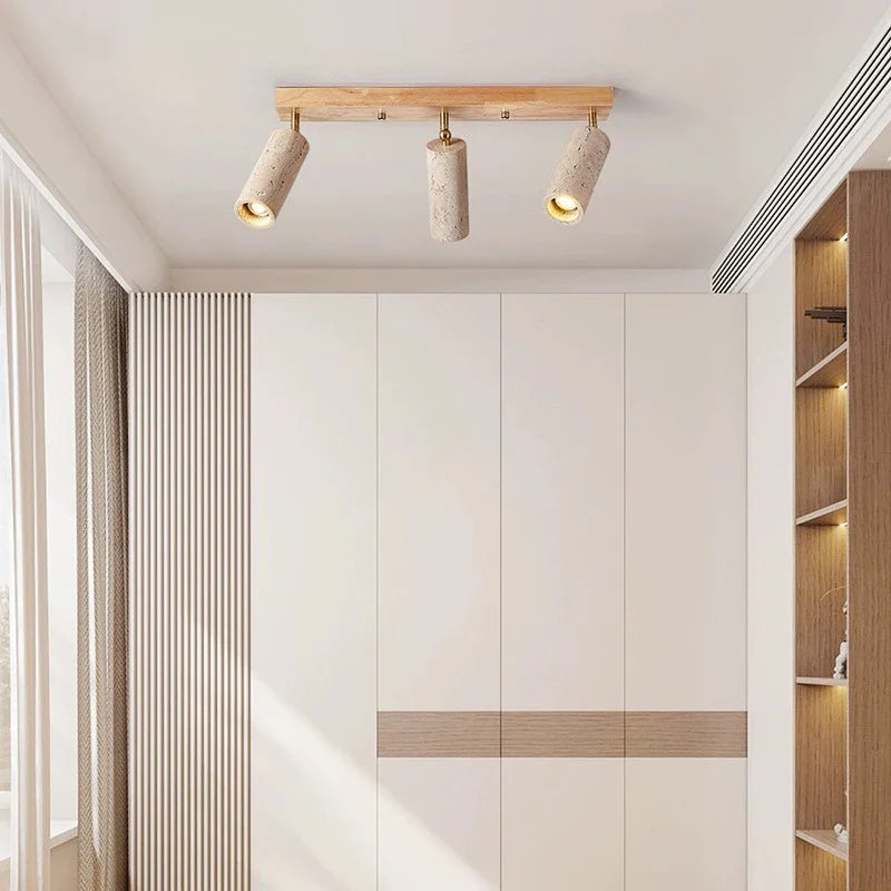 GYS Stone/Wood LED Spotlight 3 Heads Surface Mounted Ceiling Lamp