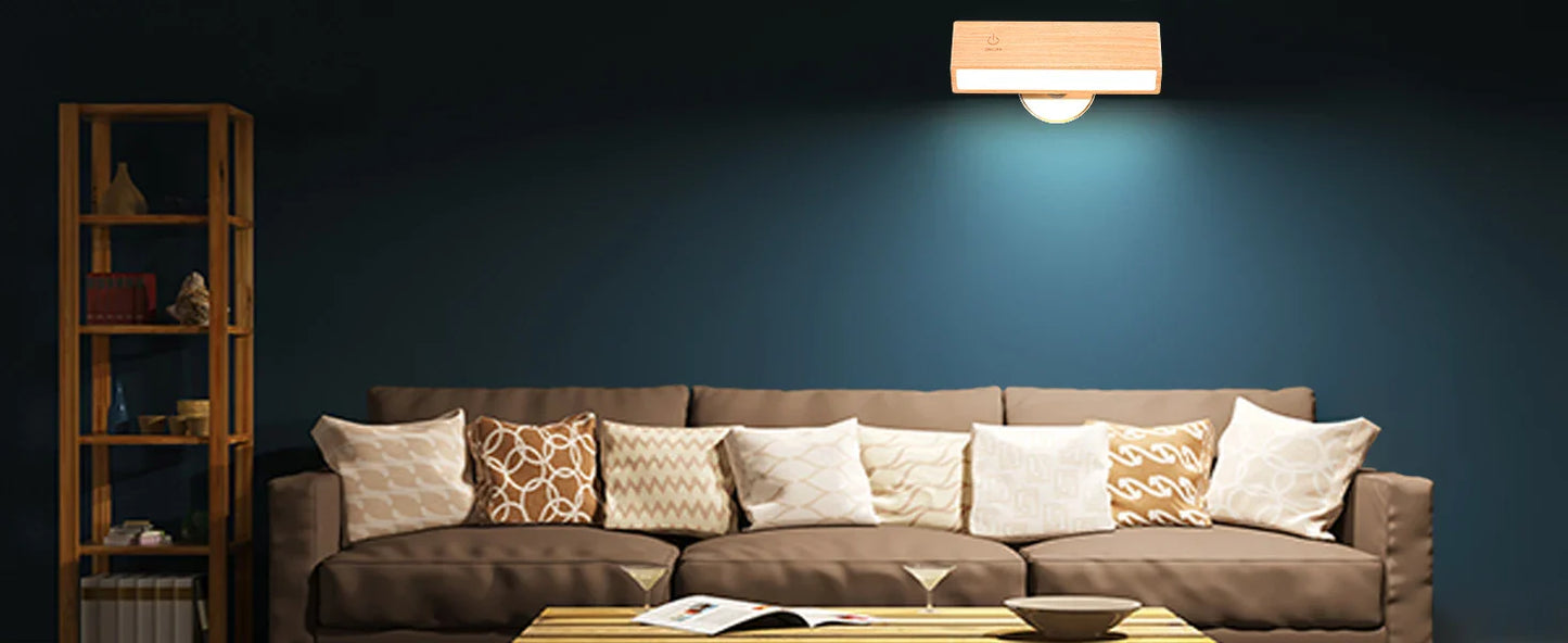 Cinde Mini Touchable Magnetic Nordic Wood With 360 Rotate Dimmable Wall Sconce