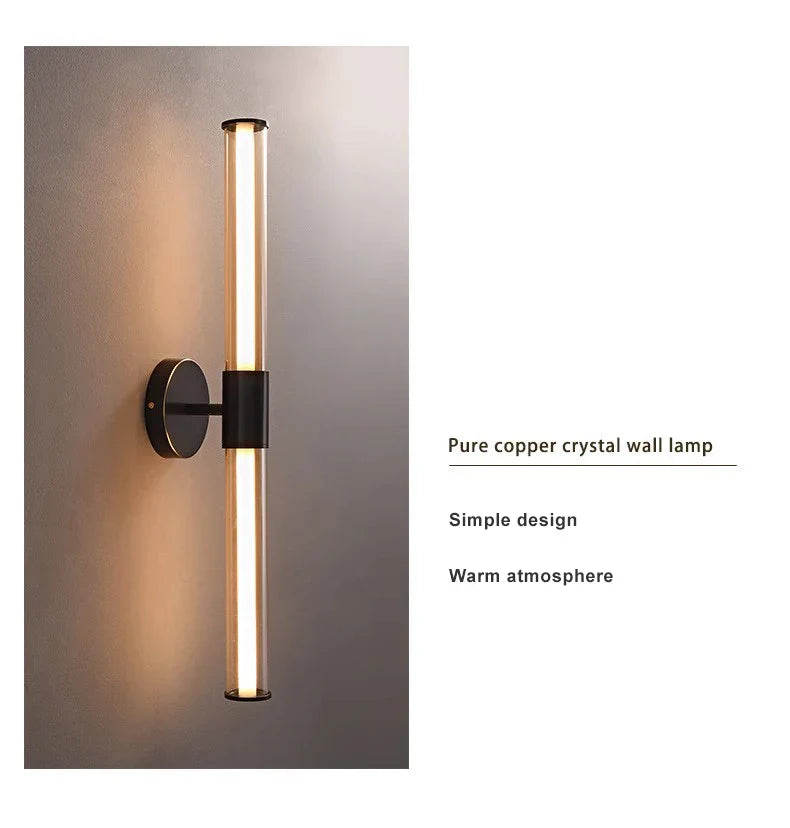Full Copper + Glass Minimalist Wall Lamp Long Strip Mirror Makeup Light