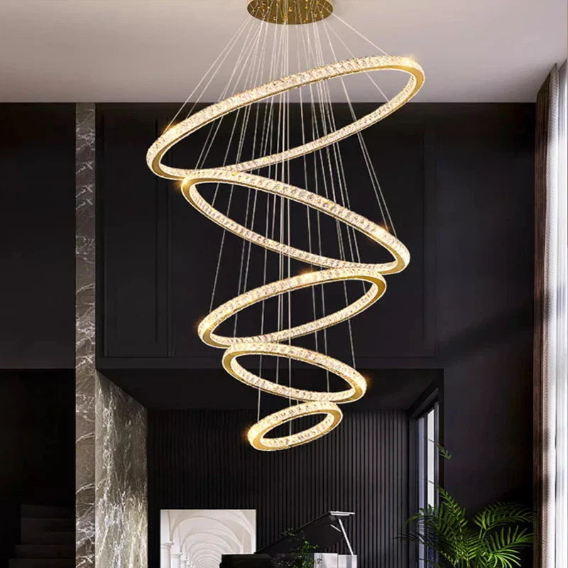 YLK Ring design modern led crystal chandelier for staircase luxury home decor