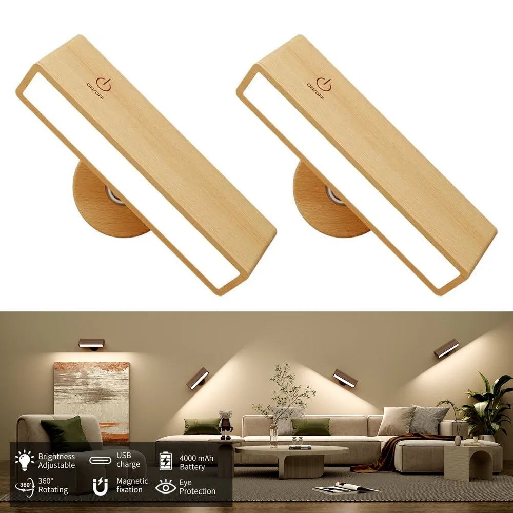 Cinde Mini Touchable Magnetic Nordic Wood With 360 Rotate Dimmable Wall Sconce