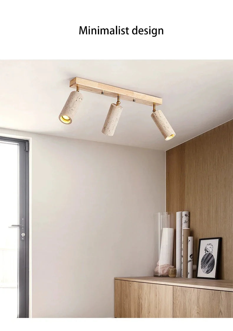 GYS Stone/Wood LED Spotlight 3 Heads Surface Mounted Ceiling Lamp