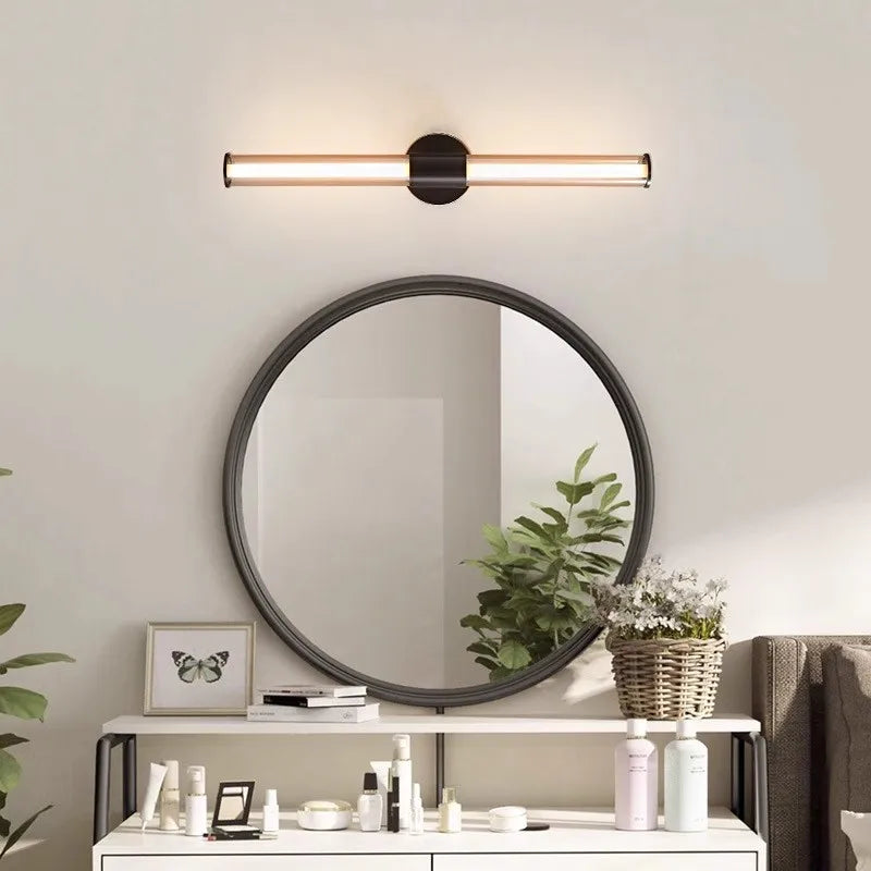 Full Copper + Glass Minimalist Wall Lamp Long Strip Mirror Makeup Light