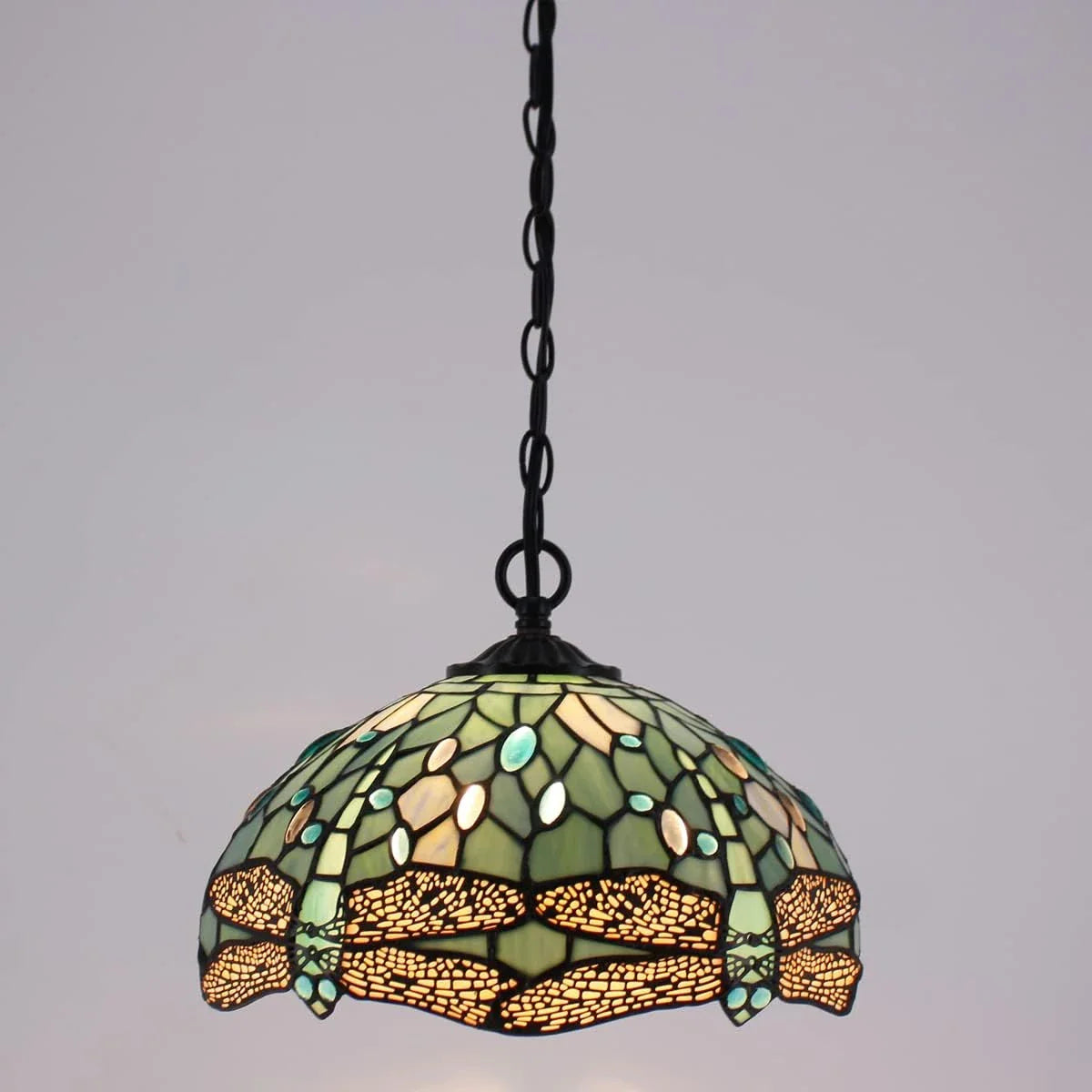 Tiffany Pendant Light Plug in Sea Blue Stained Glass Dragonfly