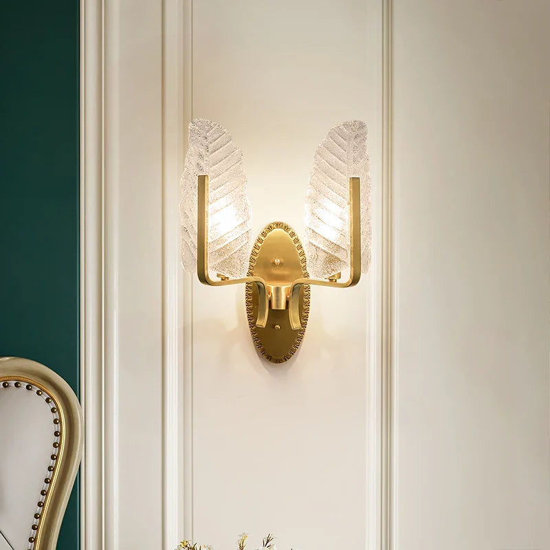 Modern European Style Copper Crystal Sconce Leaves Wall Light