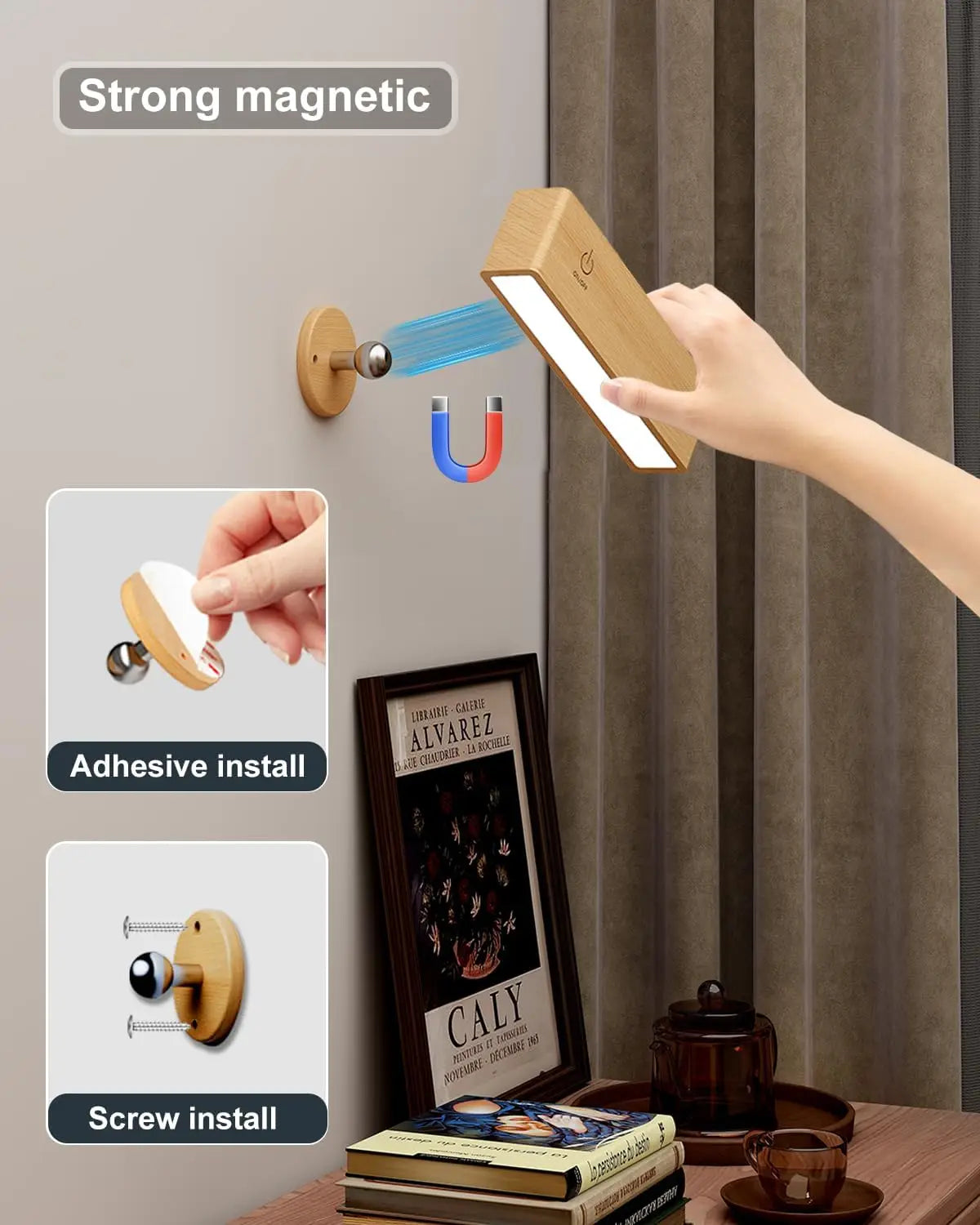 Cinde Mini Touchable Magnetic Nordic Wood With 360 Rotate Dimmable Wall Sconce