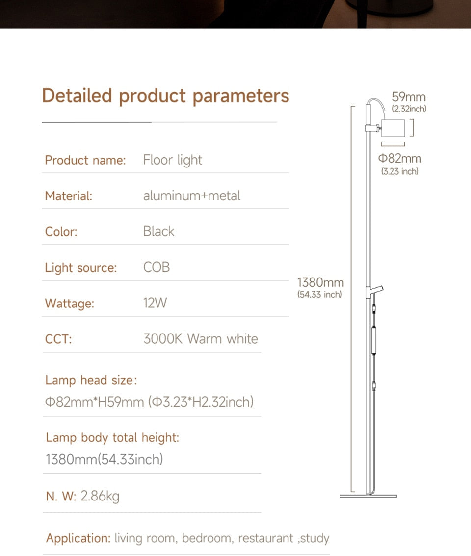 AiS Voorime - Floor Lamp Dimmable Remote Control Standing Light 360° Rotatable Ra97 Eye Protect