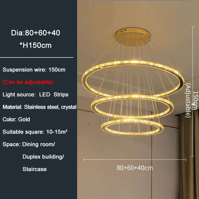 YLK Ring design modern led crystal chandelier for staircase luxury home decor