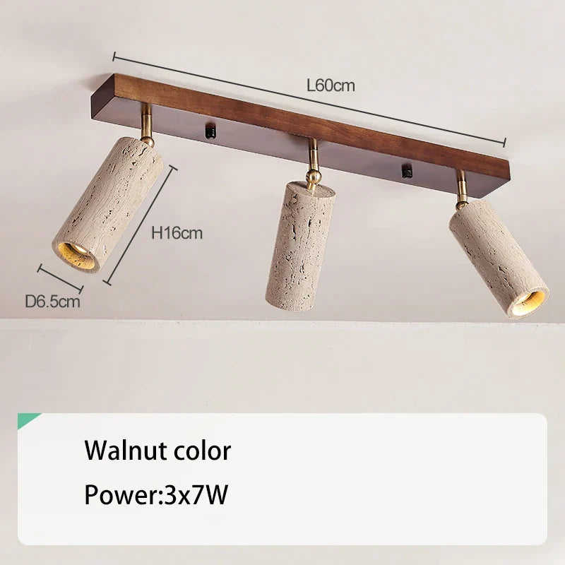 GYS Stone/Wood LED Spotlight 3 Heads Surface Mounted Ceiling Lamp