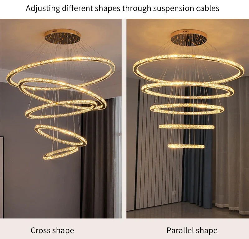 YLK Ring design modern led crystal chandelier for staircase luxury home decor