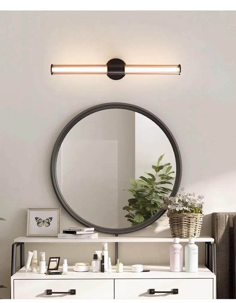 Full Copper + Glass Minimalist Wall Lamp Long Strip Mirror Makeup Light