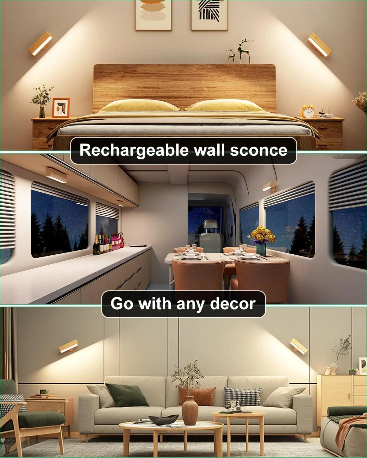 Cinde Mini Touchable Magnetic Nordic Wood With 360 Rotate Dimmable Wall Sconce