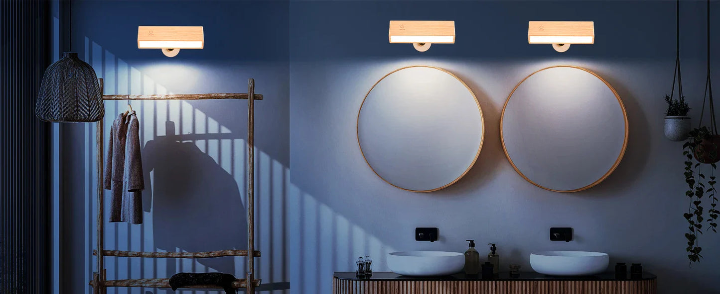 Cinde Mini Touchable Magnetic Nordic Wood With 360 Rotate Dimmable Wall Sconce