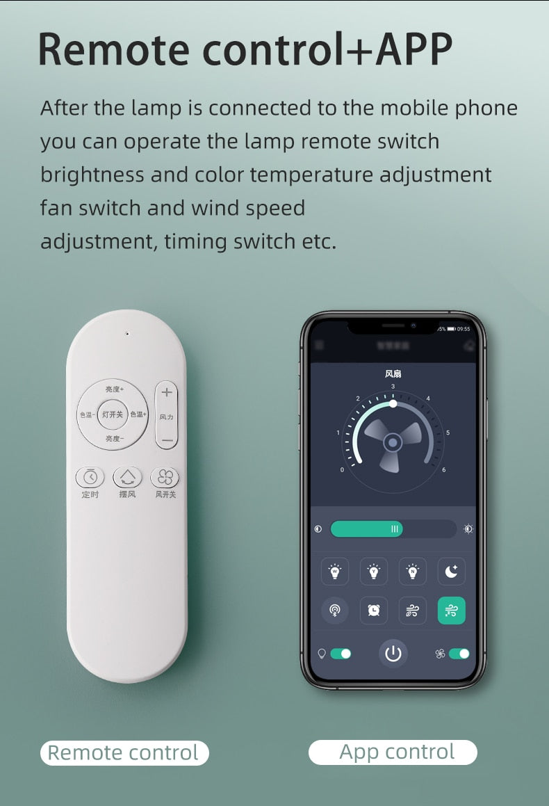 BTM Samong - Modern Bladeless App Ceiling Fan Lamp Remote control