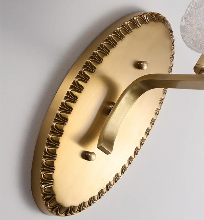 Modern European Style Copper Crystal Sconce Leaves Wall Light