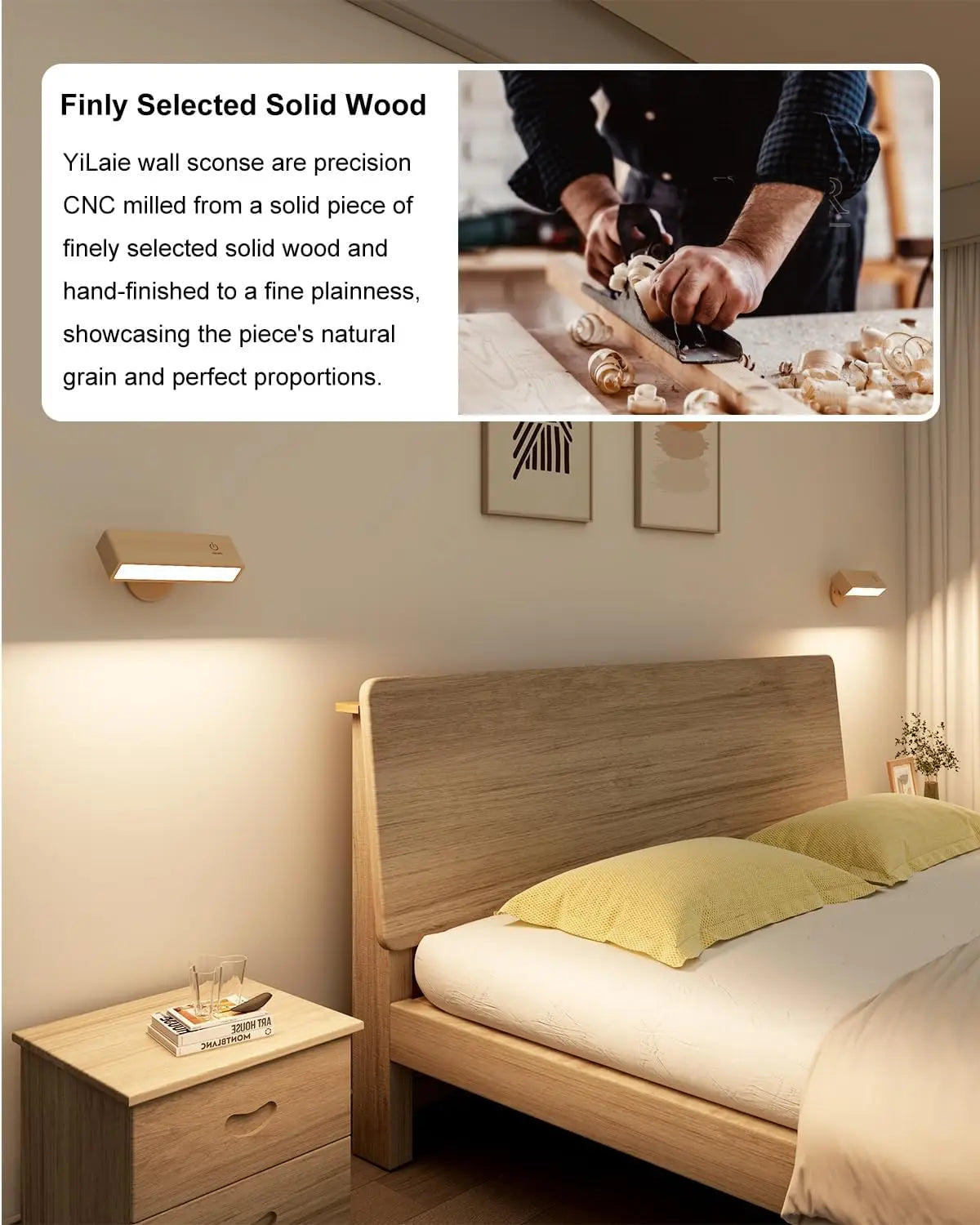 Cinde Mini Touchable Magnetic Nordic Wood With 360 Rotate Dimmable Wall Sconce