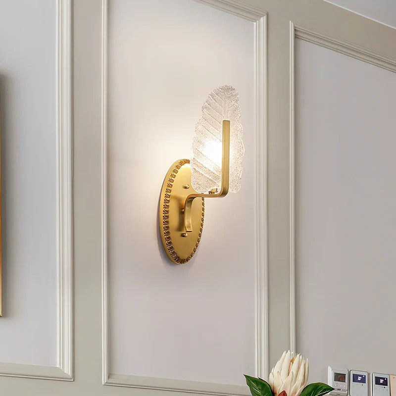 Modern European Style Copper Crystal Sconce Leaves Wall Light