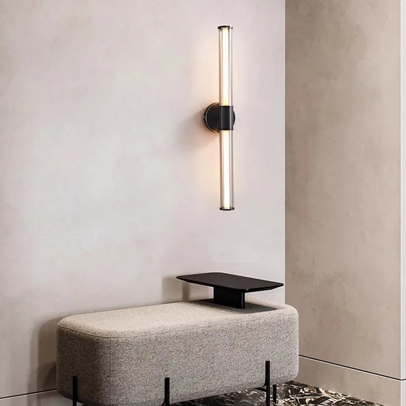 Full Copper + Glass Minimalist Wall Lamp Long Strip Mirror Makeup Light
