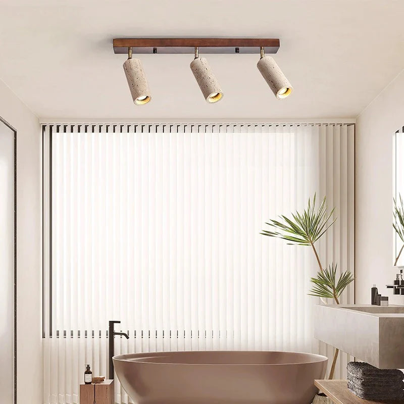 GYS Stone/Wood LED Spotlight 3 Heads Surface Mounted Ceiling Lamp