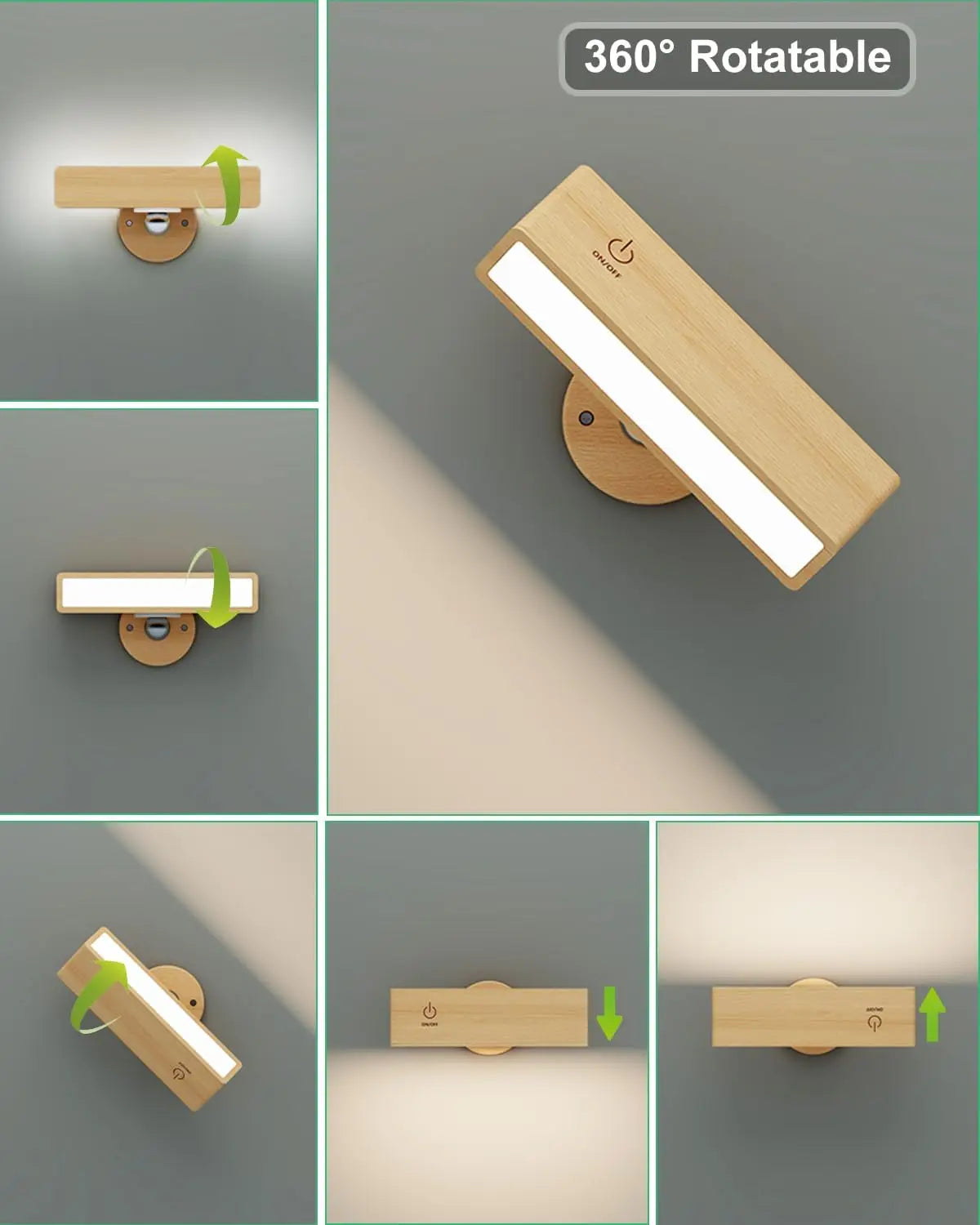Cinde Mini Touchable Magnetic Nordic Wood With 360 Rotate Dimmable Wall Sconce