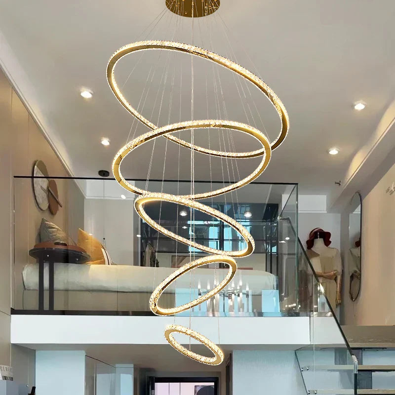 YLK Ring design modern led crystal chandelier for staircase luxury home decor