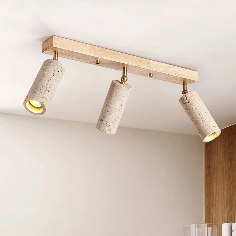 GYS Stone/Wood LED Spotlight 3 Heads Surface Mounted Ceiling Lamp