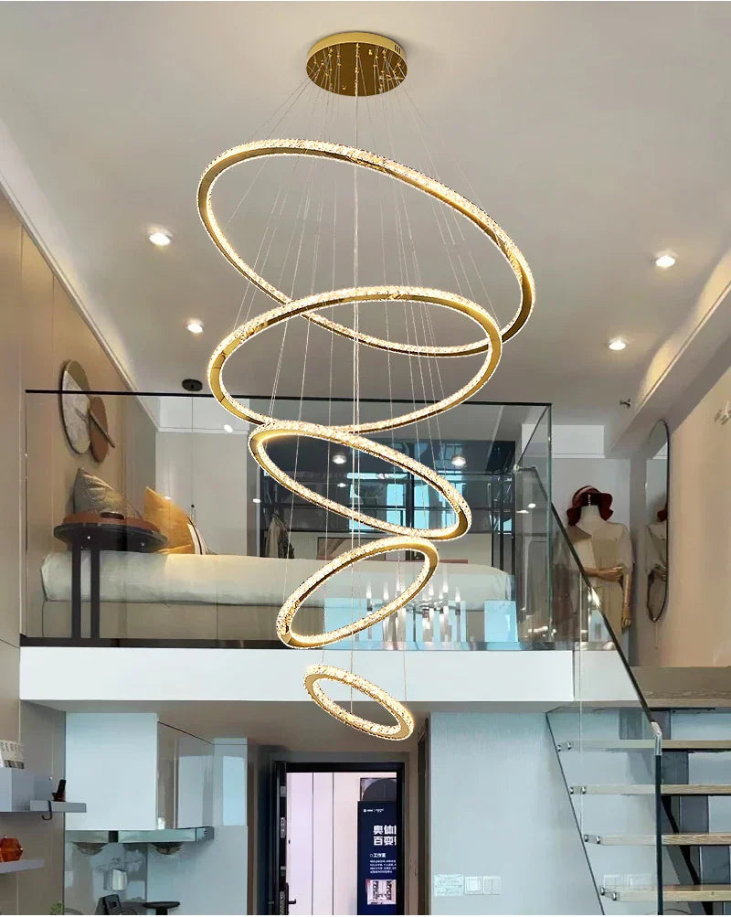 YLK Ring design modern led crystal chandelier for staircase luxury home decor
