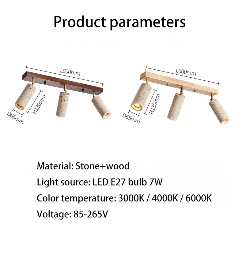 GYS Stone/Wood LED Spotlight 3 Heads Surface Mounted Ceiling Lamp