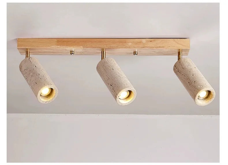 GYS Stone/Wood LED Spotlight 3 Heads Surface Mounted Ceiling Lamp