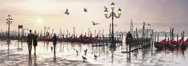Abstract Venice City of Water Oil Painting on Canvas Resort Boats Buildings Cuadros Posters and Prints Wall Art for Living Room