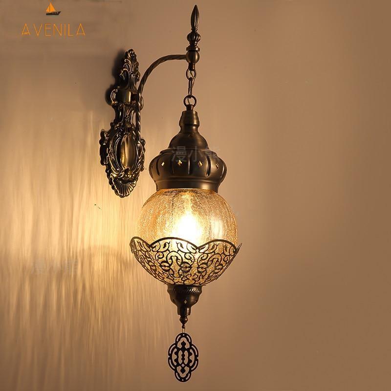 Avenila Turkish Art Decor Ice-Cracked Glass Wall Lamp for Exotic Restaurant Hotel Bar Cafe Retro Sconce Light