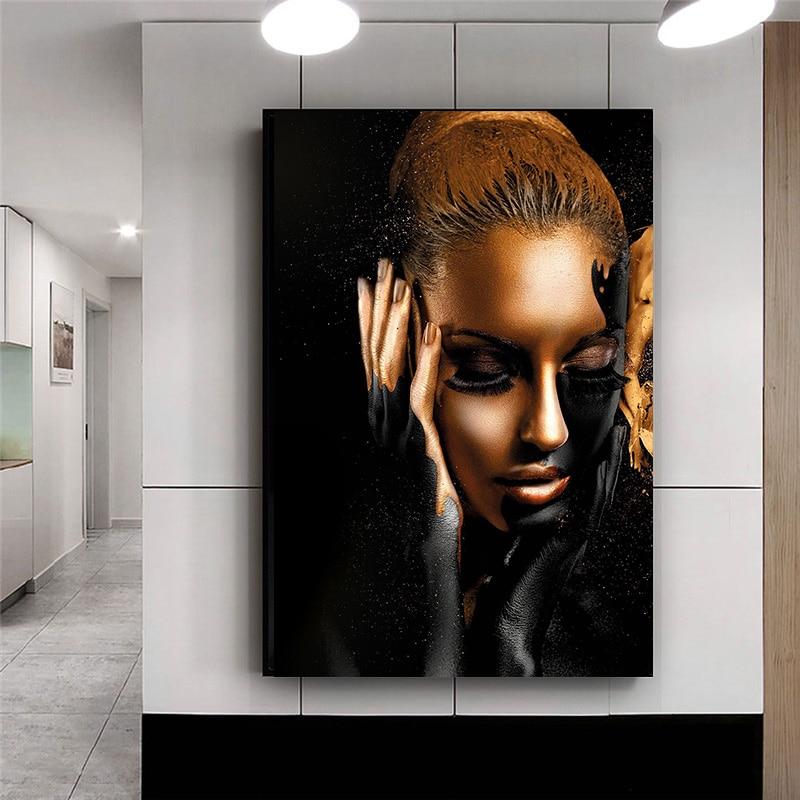Black Gold African Art Woman Oil Painting on Canvas