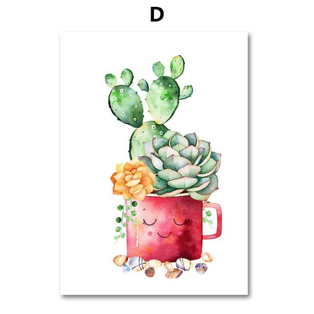 Cactus Plant Succulent Canvas  Wall Art Prints Watercolor Unframed