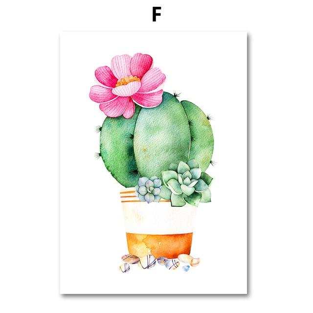 Cactus Plant Succulent Canvas  Wall Art Prints Watercolor Unframed