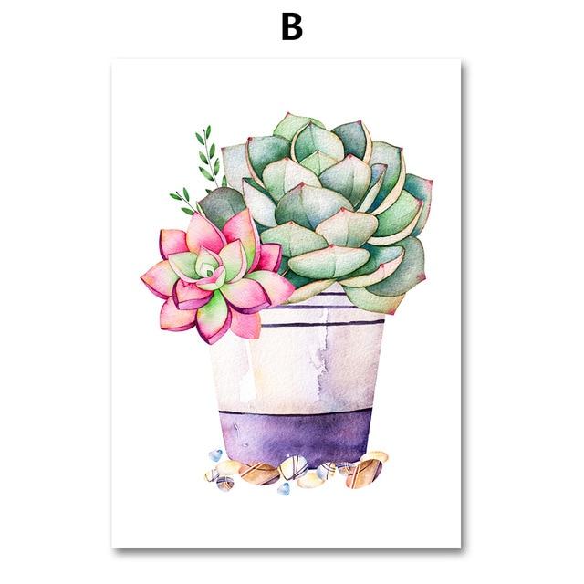 Cactus Plant Succulent Canvas  Wall Art Prints Watercolor Unframed
