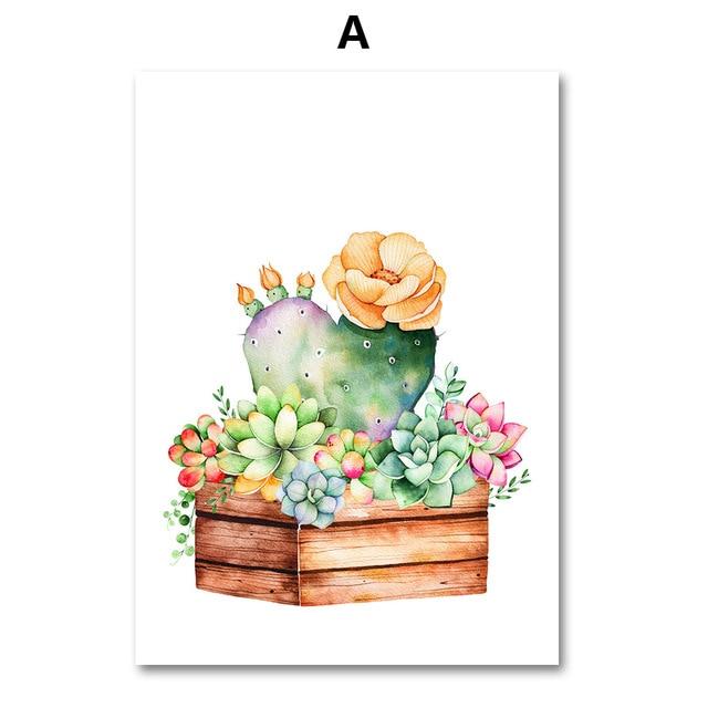 Cactus Plant Succulent Canvas  Wall Art Prints Watercolor Unframed