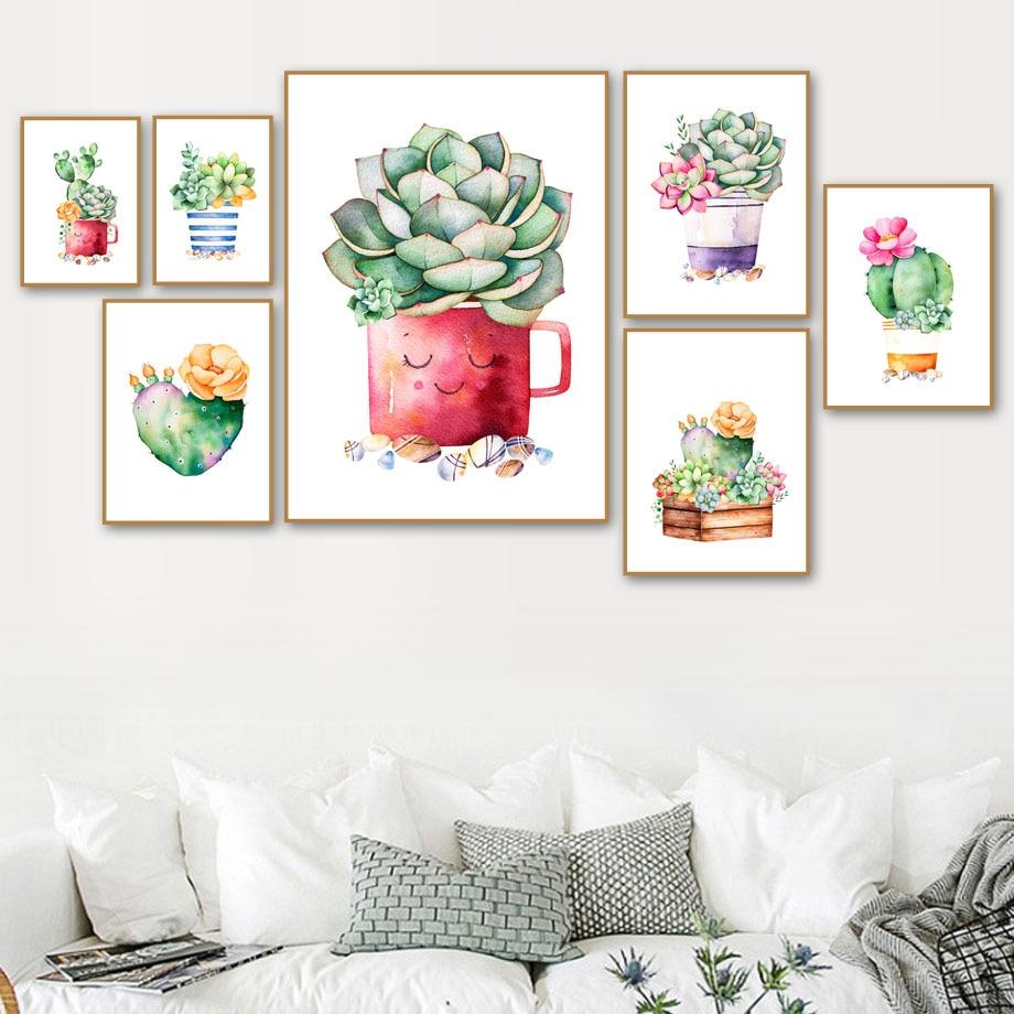 Cactus Plant Succulent Canvas  Wall Art Prints Watercolor Unframed