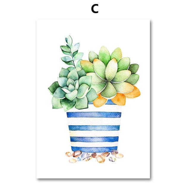 Cactus Plant Succulent Canvas  Wall Art Prints Watercolor Unframed
