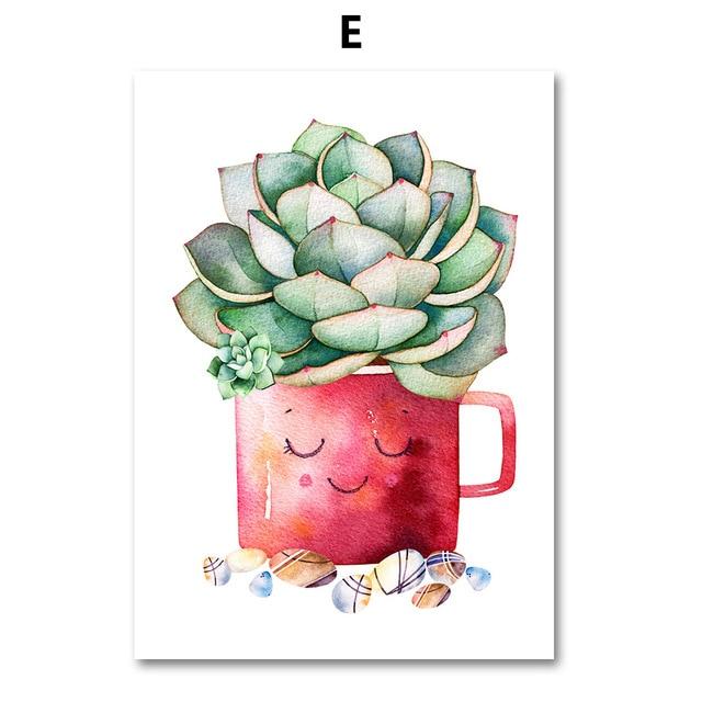 Cactus Plant Succulent Canvas  Wall Art Prints Watercolor Unframed